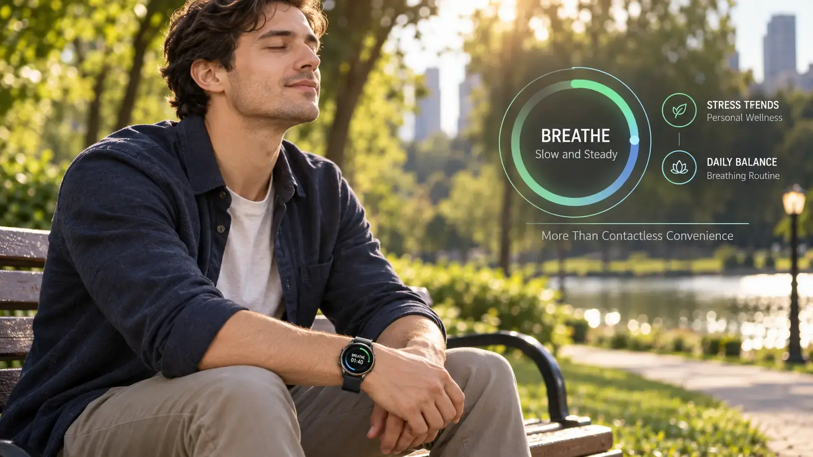 User configuring NFC smartwatch settings and checking regional service compatibility at home.
