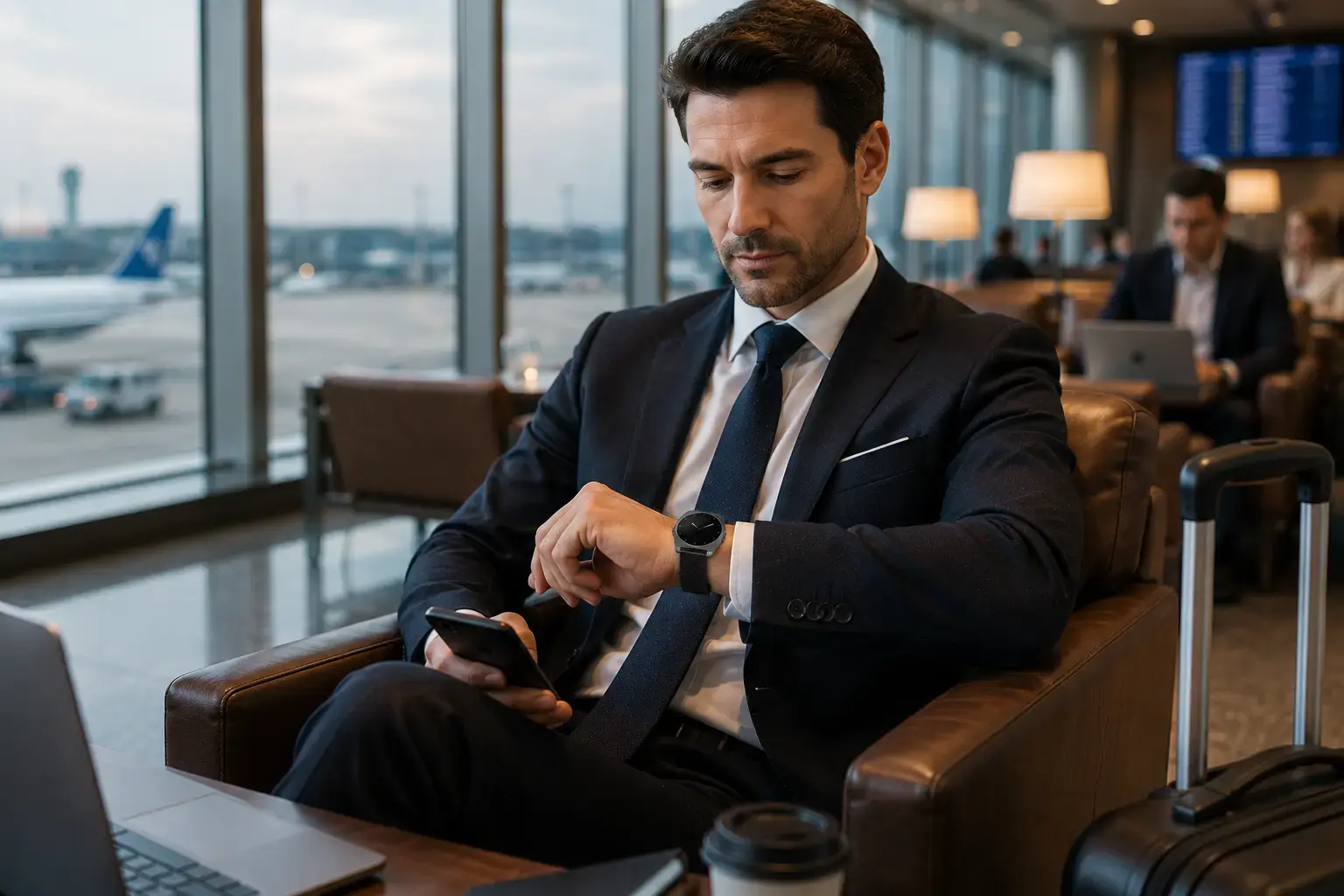 Professional using a smartwatch while working.
