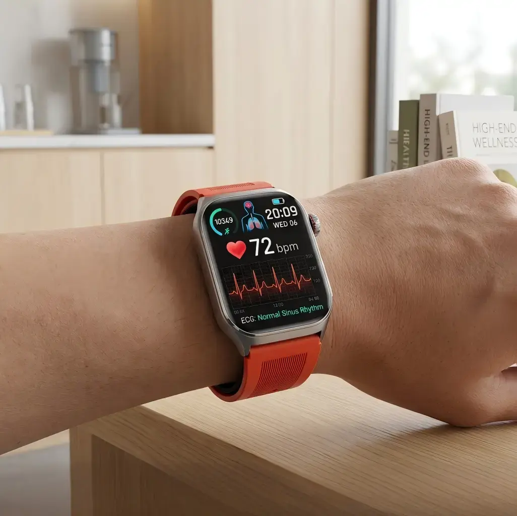 ECG smartwatch recording heart rhythm with medical-grade monitoring