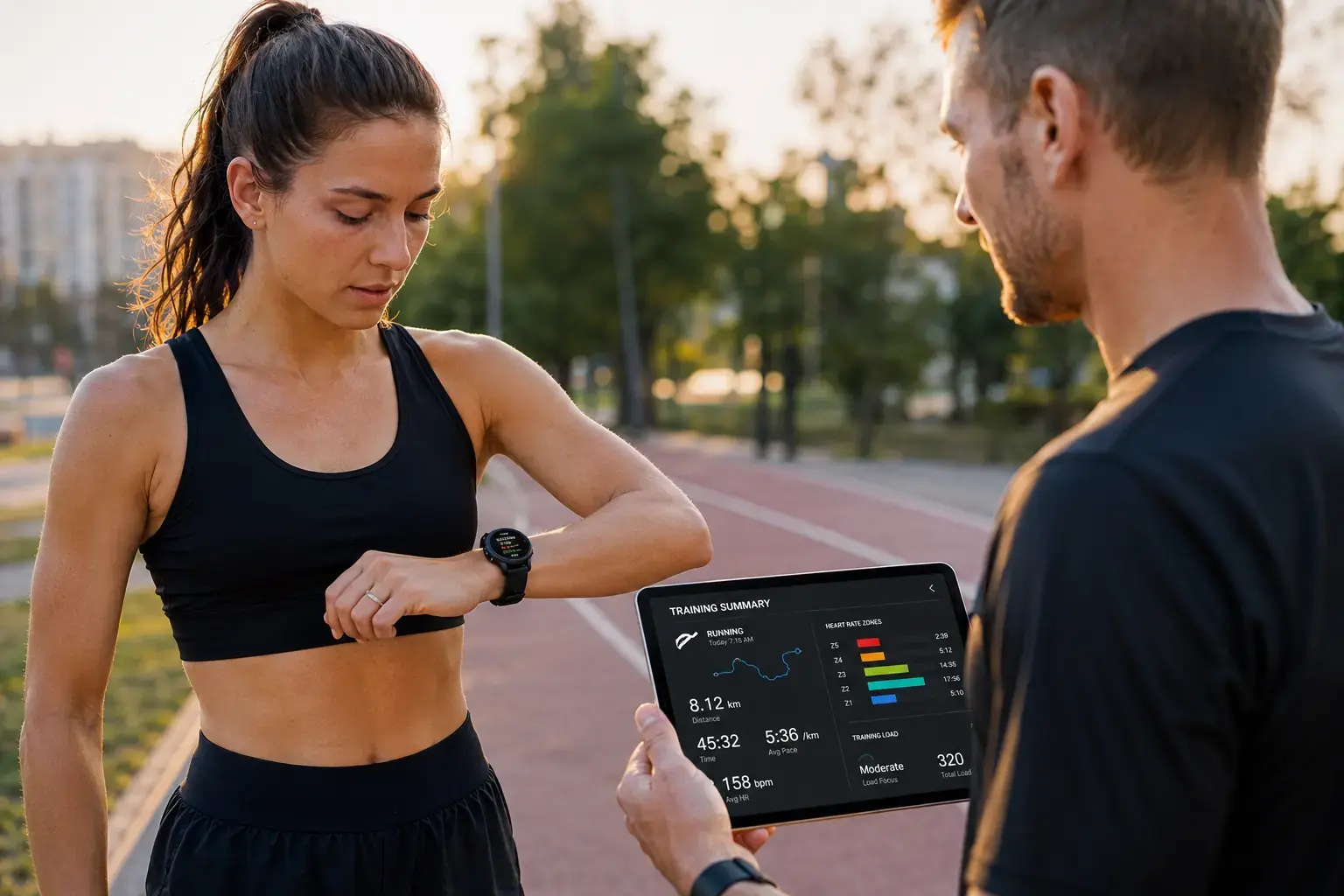 Cyclist checking recovery data on smartwatch. Cyclist checking recovery data on smartwatch.