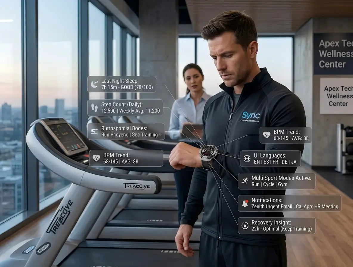 Professional reviewing smartwatch health data.