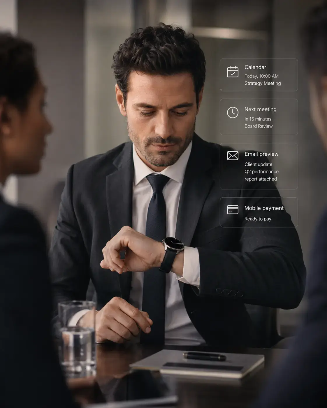 Professional checking schedule on business watch in meeting. Professional checking schedule on business watch in meeting.