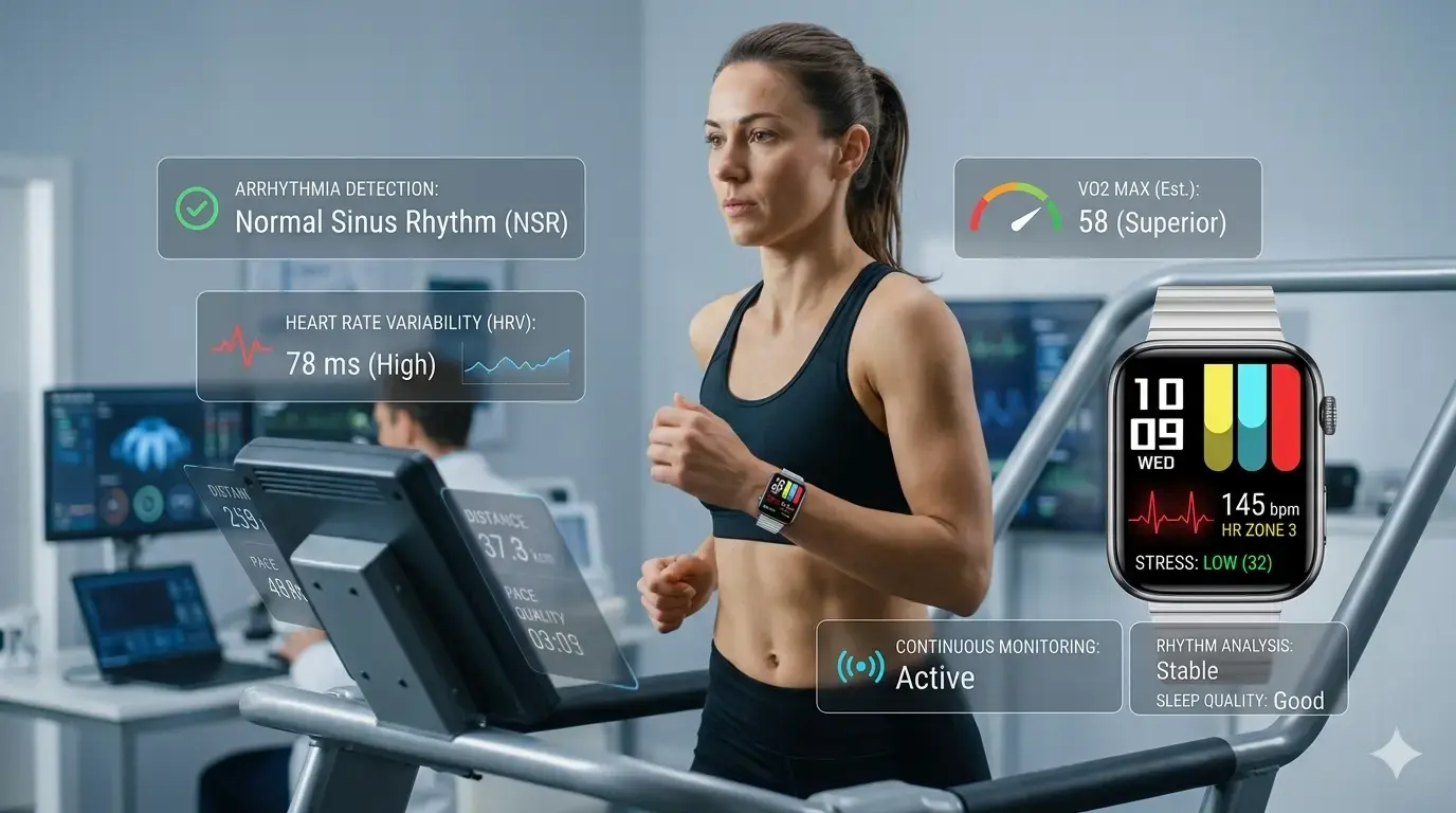 Clinician reviewing smartwatch ECG data.