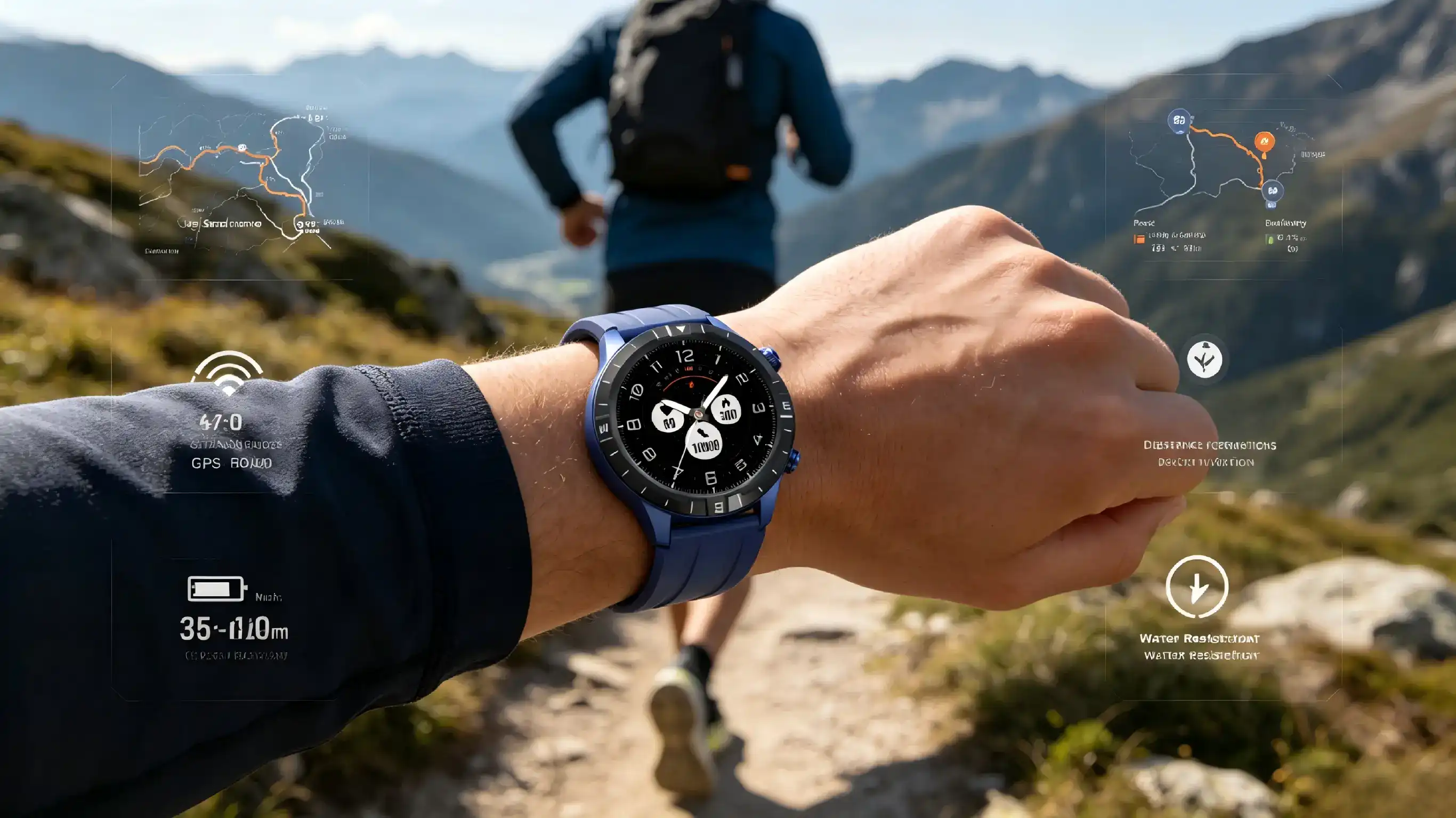 Runner using GPS smartwatch for navigation and training.