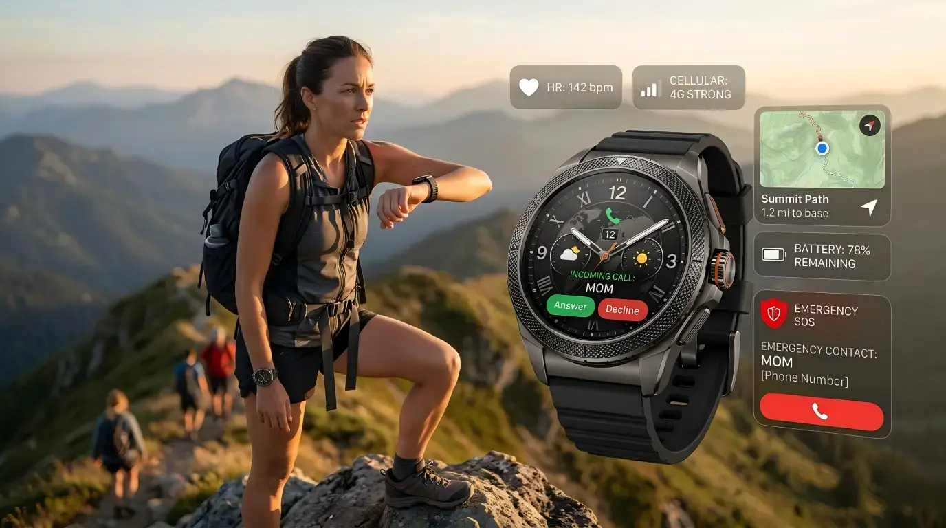 Runner using voice watch for communication and safety.