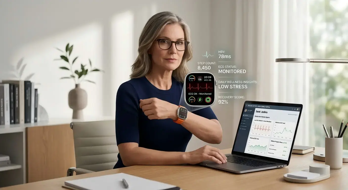 ECG smartwatch used for remote health monitoring and wellness tracking