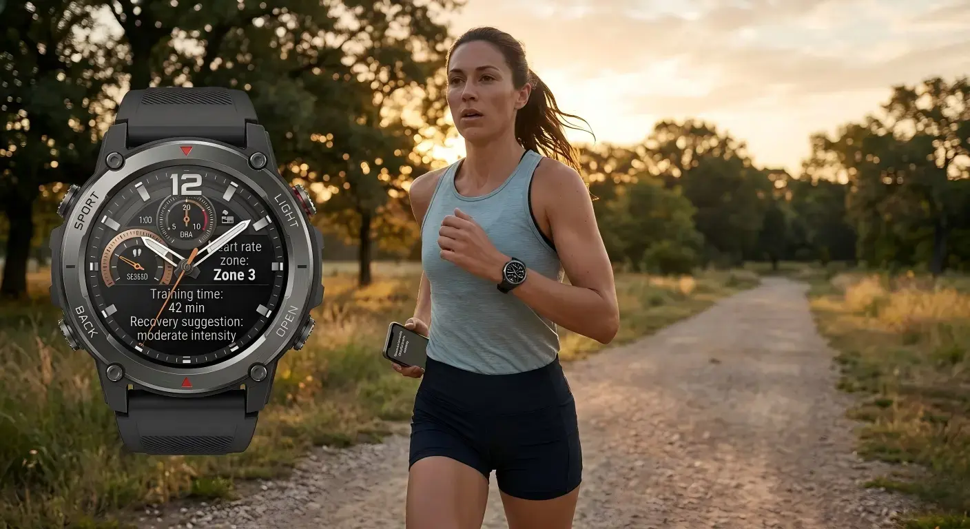 Smartwatch guiding running intensity and recovery through real training data
