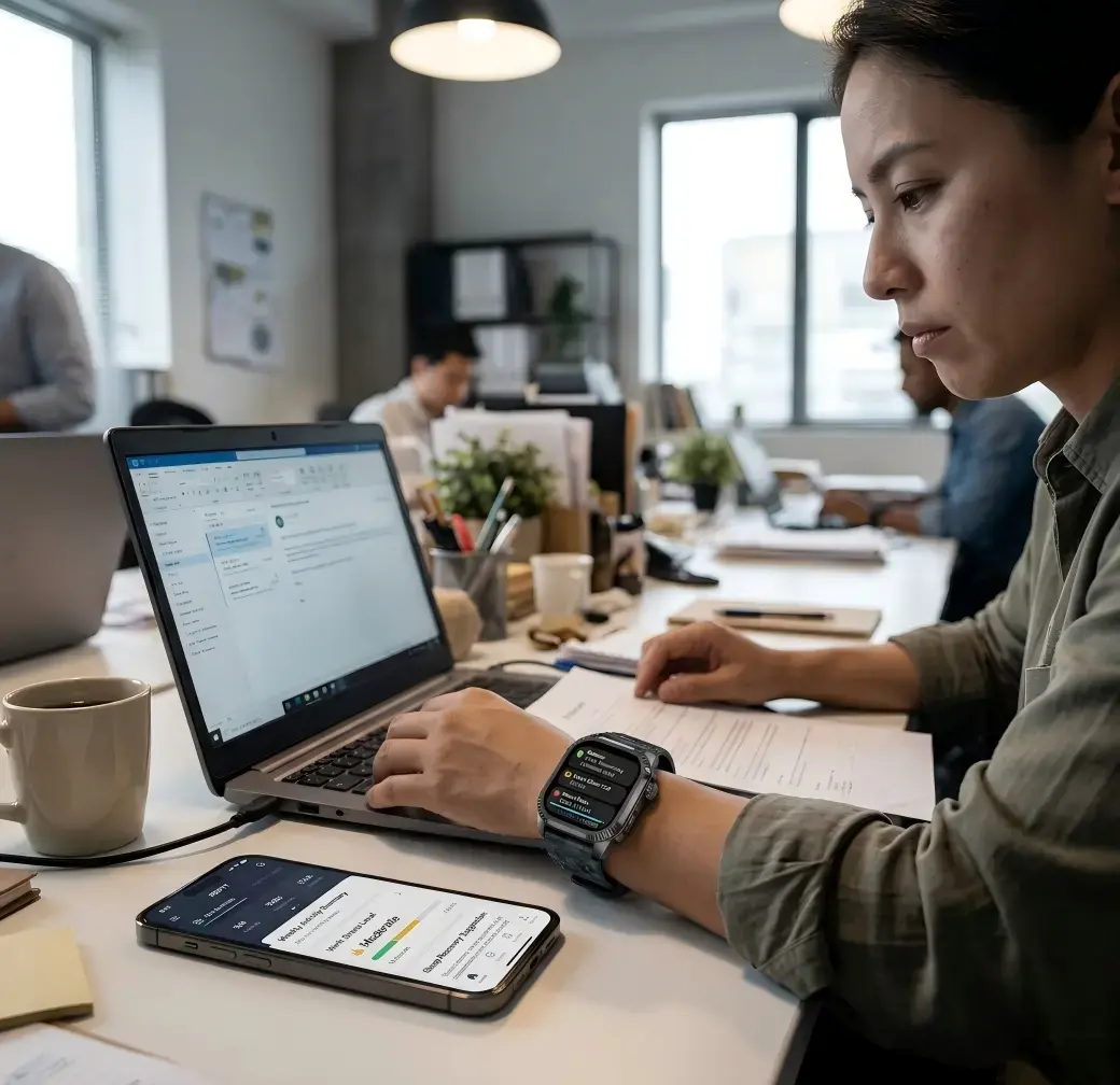 Smartwatch biometric tracking showing real-time fitness performance data