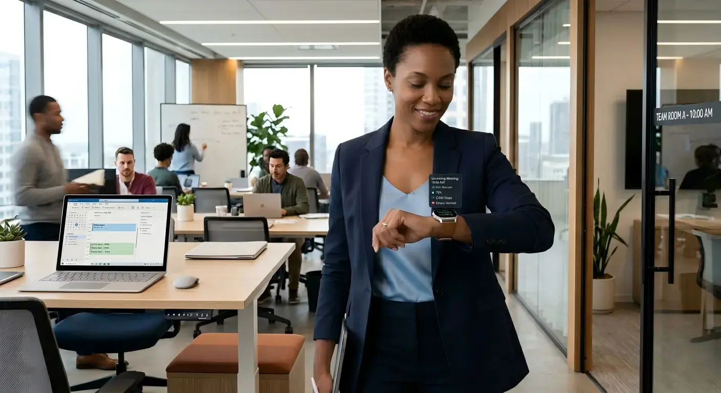 Aluminum smartwatch helping manage meetings productivity and daily activity