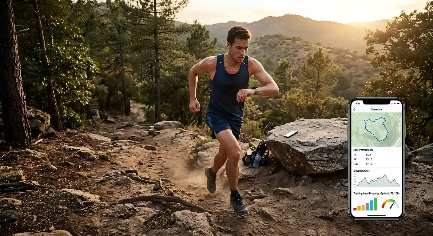 Athletic GPS smartwatch showing elevation, distance, and training progress Athletic GPS smartwatch showing elevation, distance, and training progress