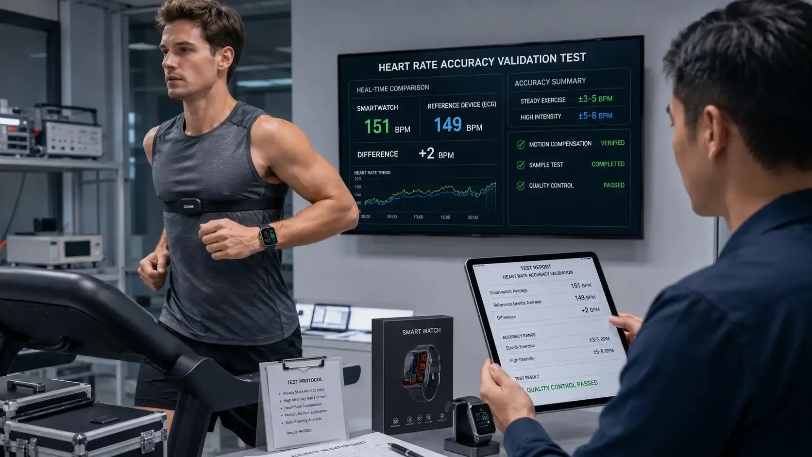 Heart rate smartwatch accuracy validation test.