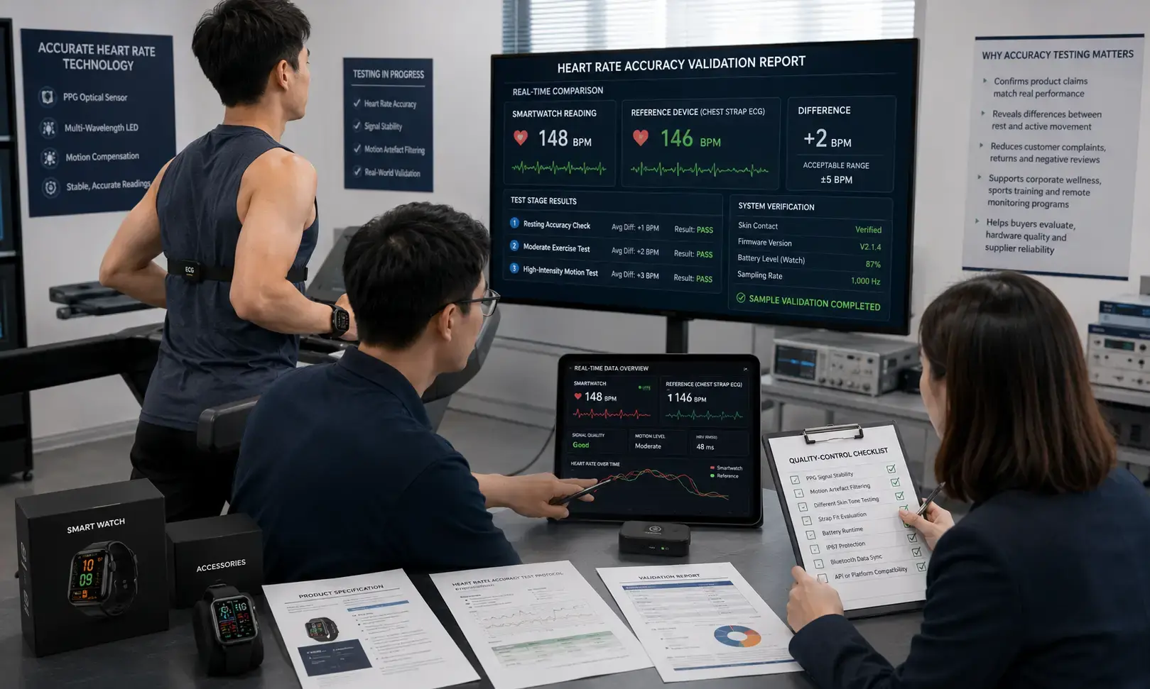 Hiker preparing GPS smartwatch before a hike.