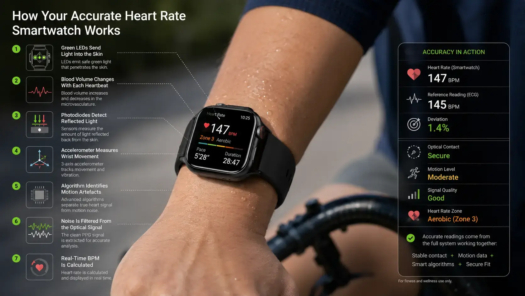 PPG sensor filtering motion during heart rate tracking.