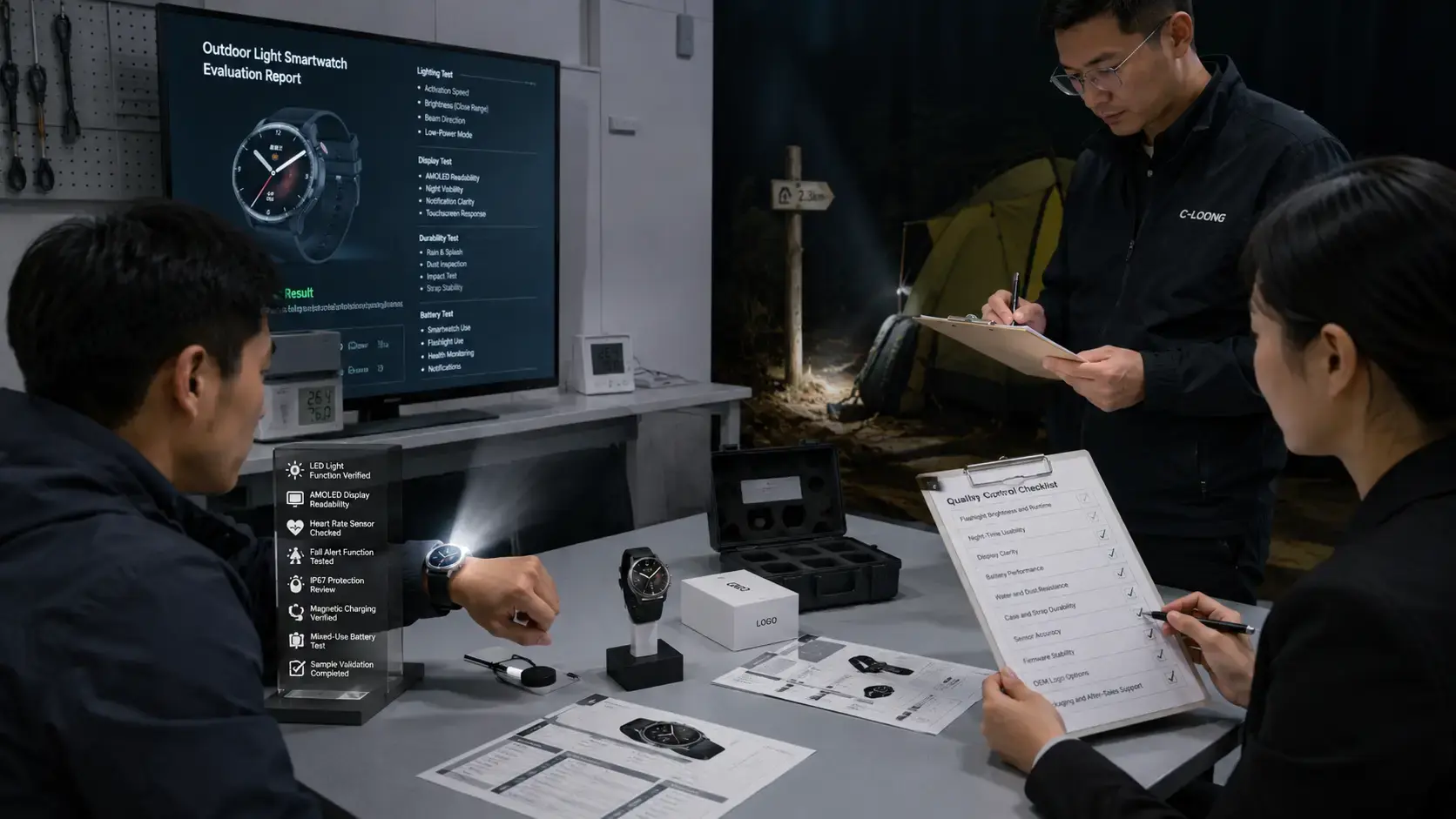 Outdoor light smartwatch undergoing product testing. Outdoor light smartwatch undergoing product testing.