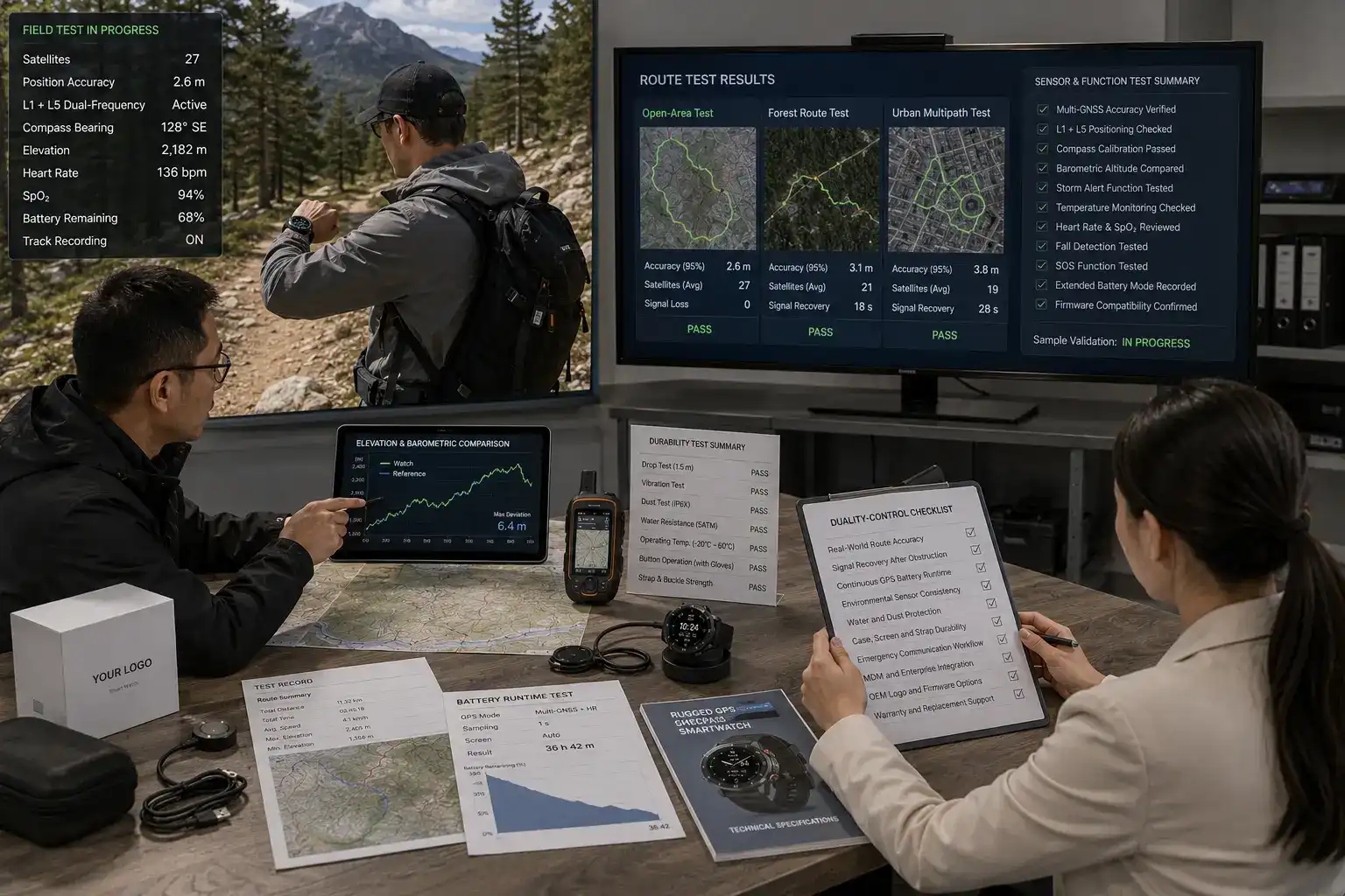 Rugged GPS smartwatch undergoing field deployment testing. Rugged GPS smartwatch undergoing field deployment testing.