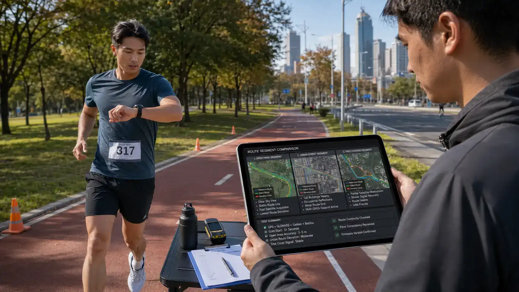 Athletic GPS smartwatch route accuracy field test.
