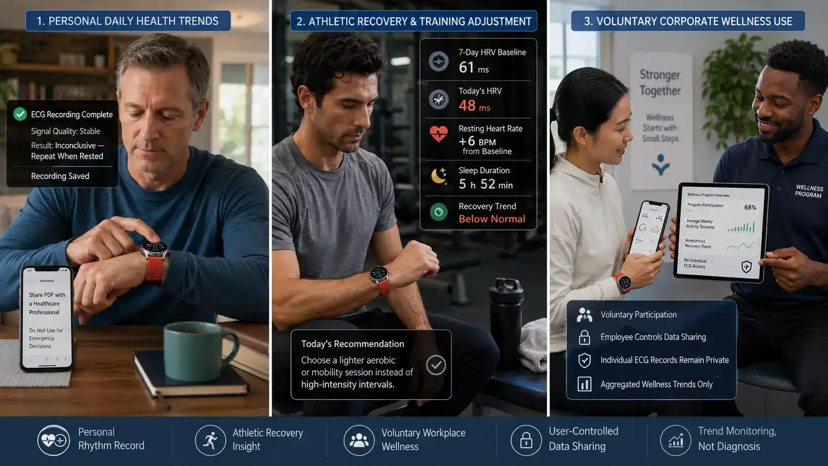 ECG smartwatch insights for wellness and recovery.