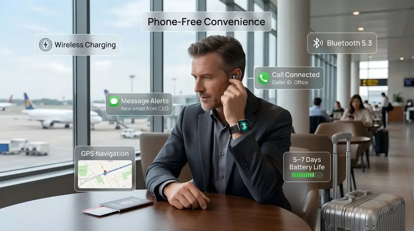 Smartwatch 2 in 1 helping traveler stay connected. Smartwatch 2 in 1 helping traveler stay connected.