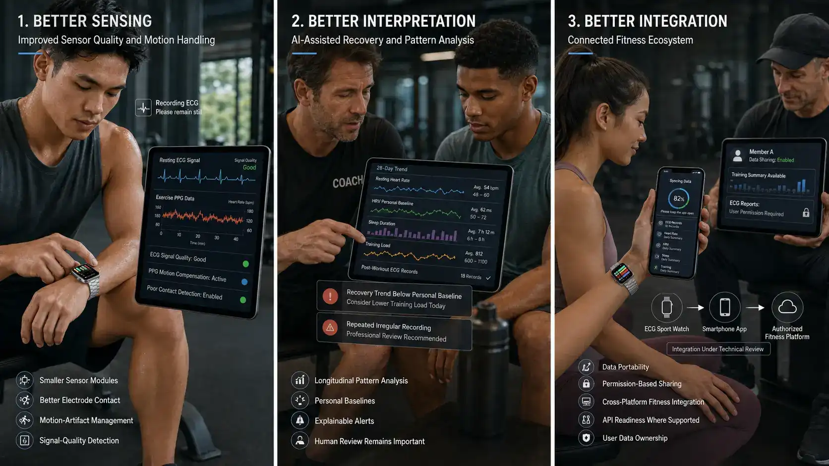 Technology trends in ECG fitness wearables.