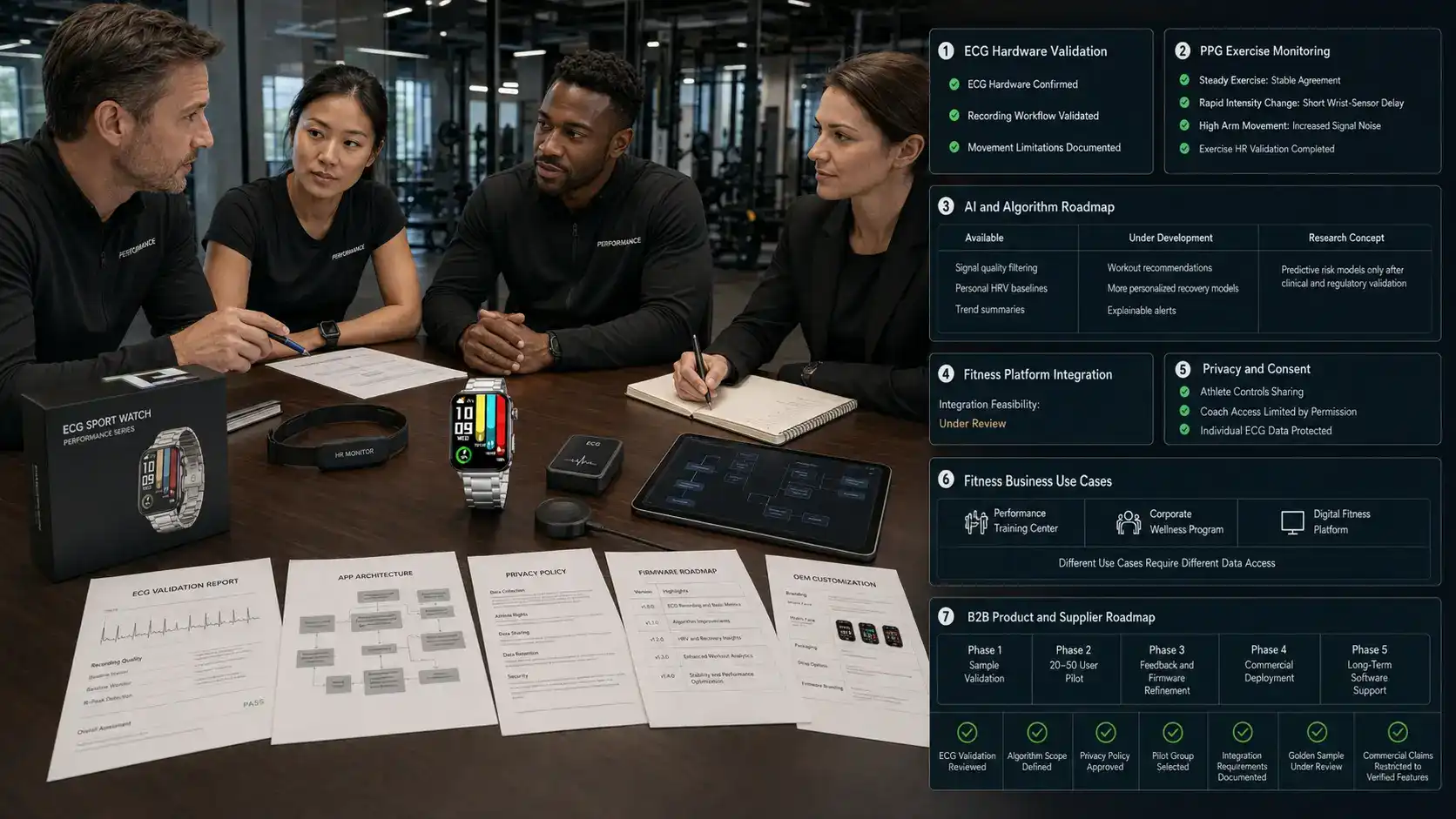 Fitness company evaluating ECG wearable technology.