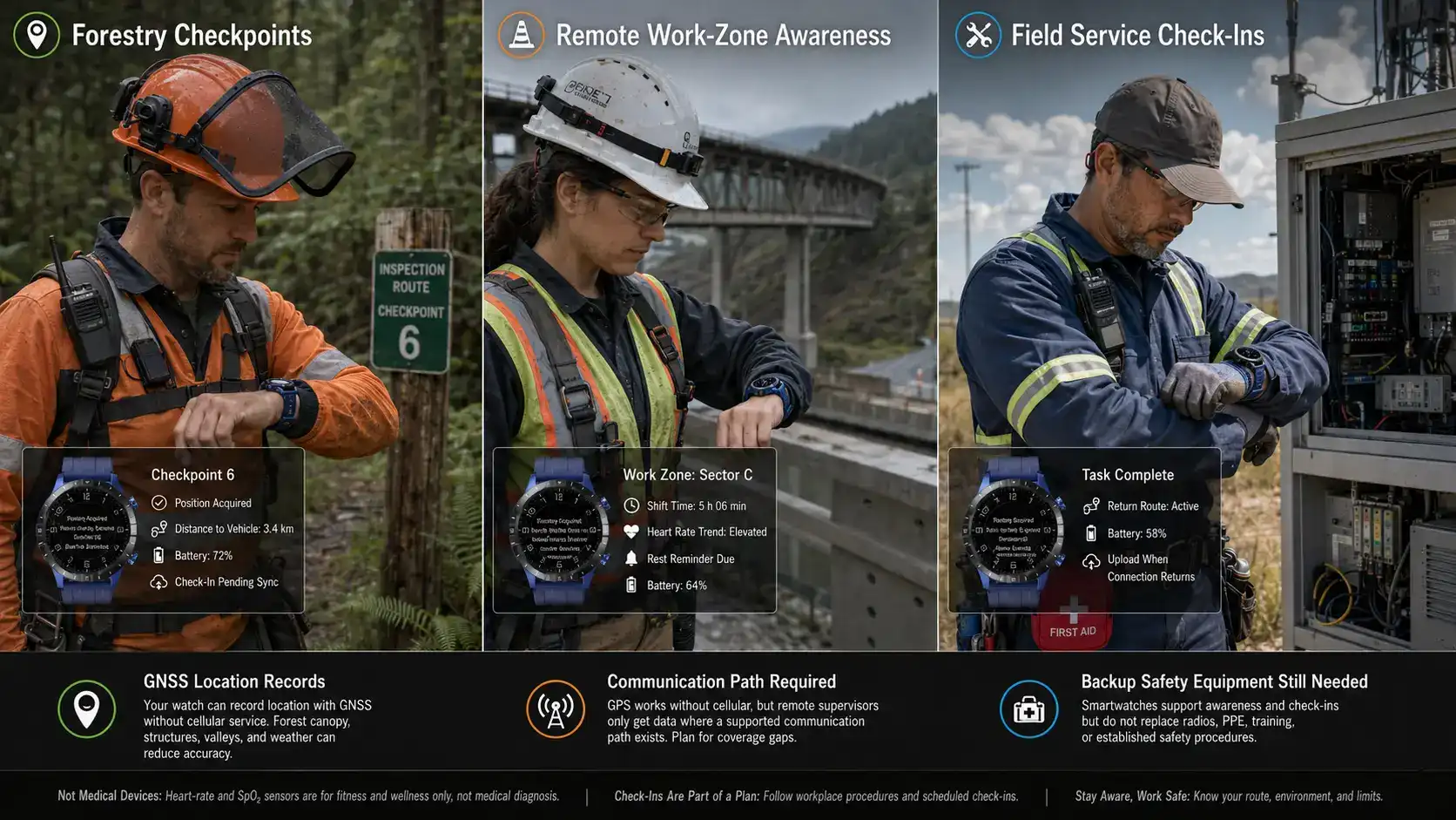 GPS smartwatch used in remote worker safety scenarios.