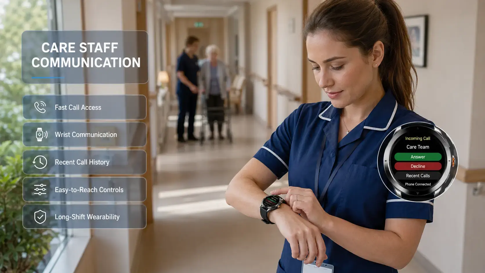 Outdoor worker using a voice call smartwatch.