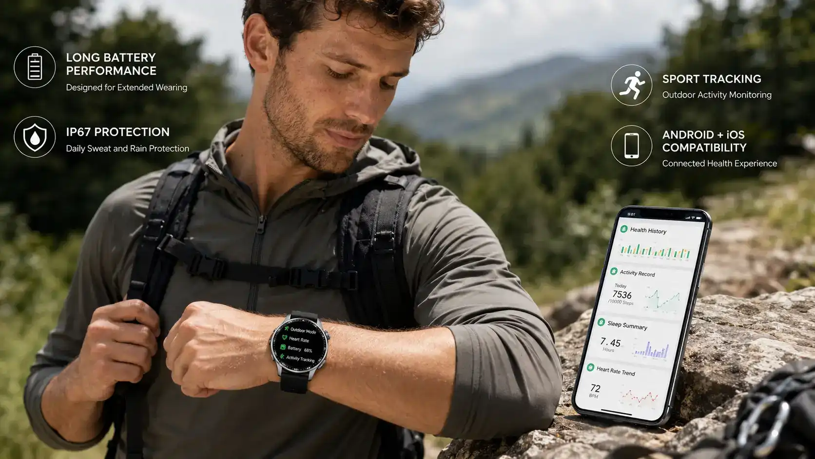 ECG SpO₂ smartwatch showing heart rhythm and blood oxygen monitoring functions. ECG SpO₂ smartwatch showing heart rhythm and blood oxygen monitoring functions.