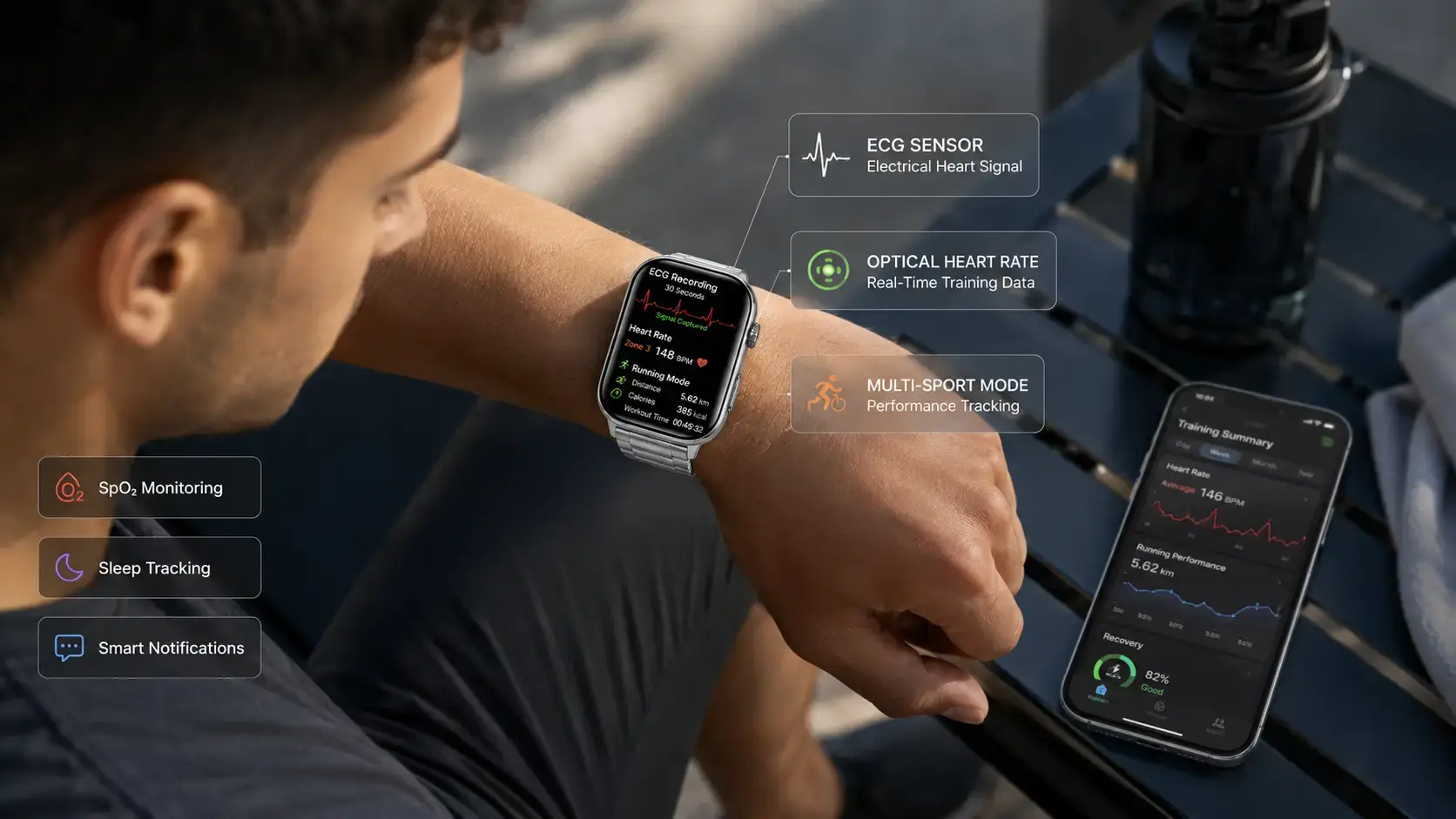 User checking NFC smartwatch compatibility and device settings.