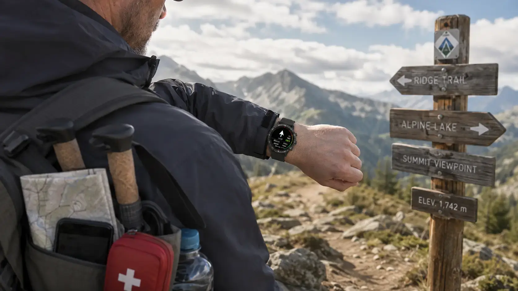 GPS compass smartwatch used in varied terrain.