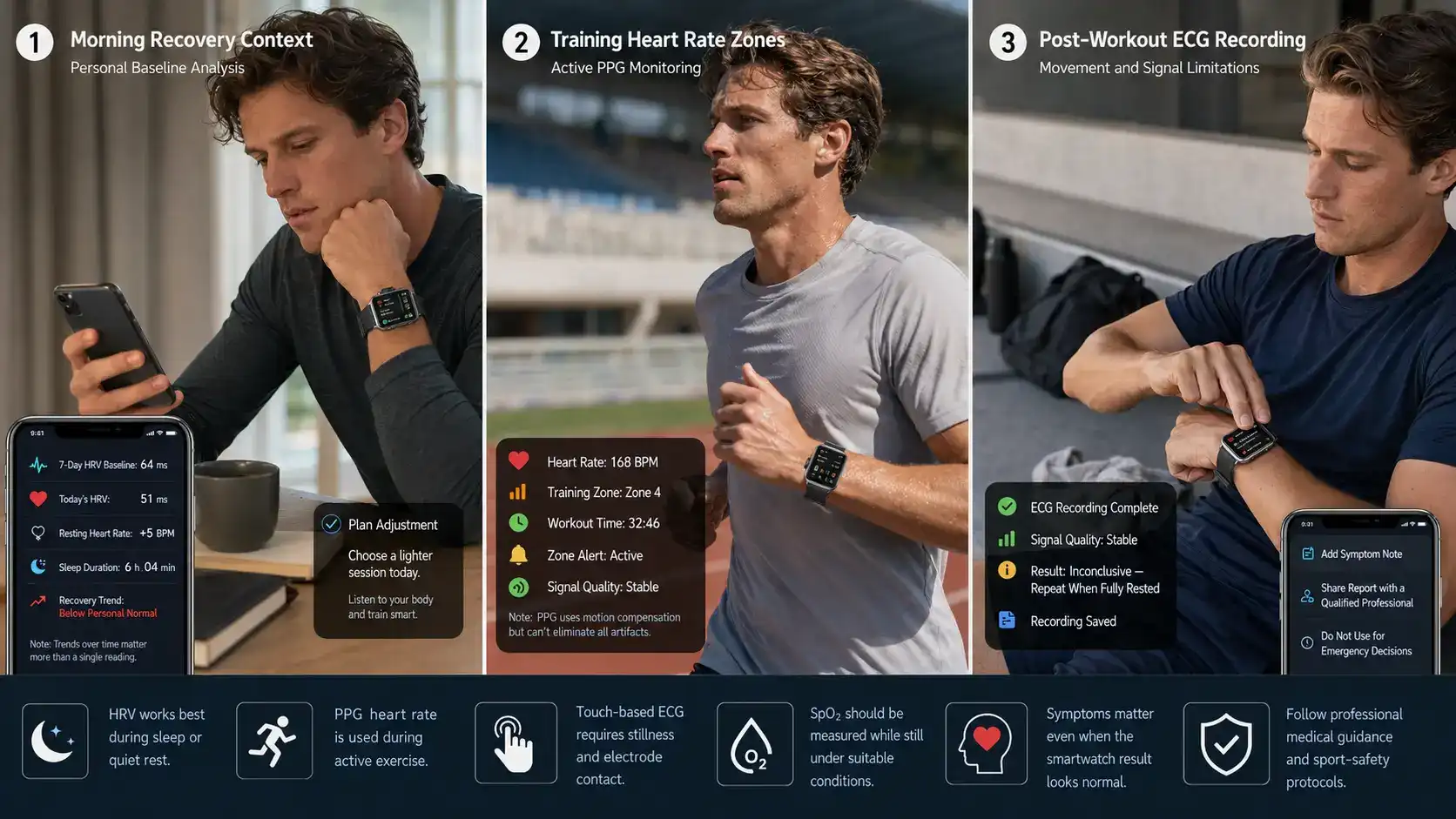 ECG sport watch used through an athlete training cycle.