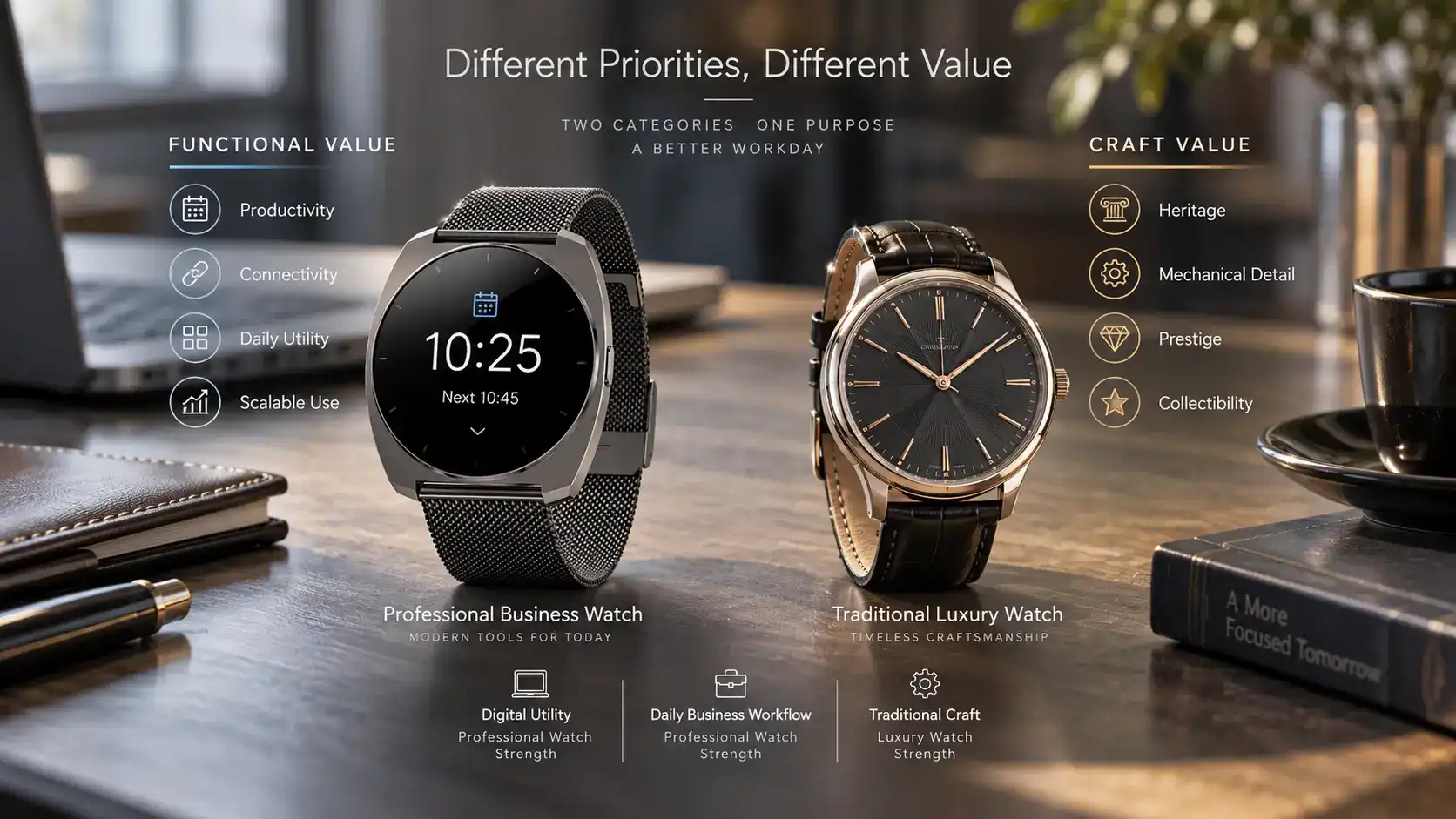 Professional using a business smartwatch for calendar and notification management.
